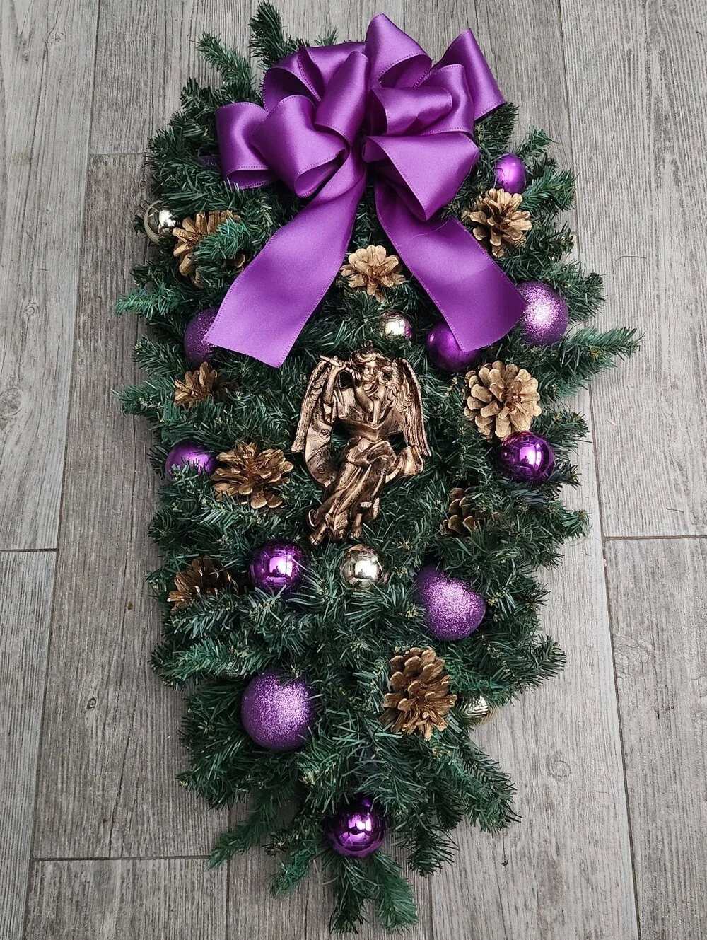 Handmade Purple & Gold Angel Christmas Swag